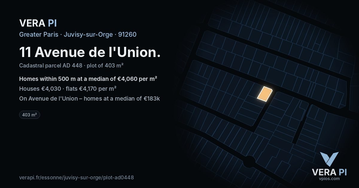 11 Avenue de l'Union, Juvisy-sur-Orge at night – the plot lit, the parcels around coloured by the prices near them