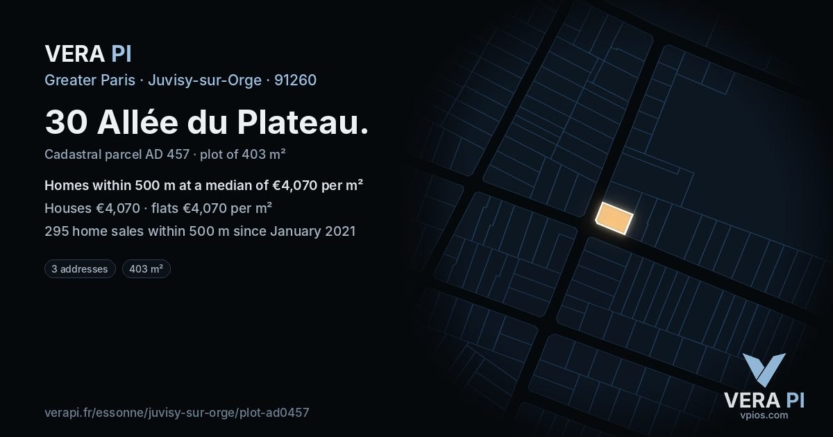 30 Allée du Plateau, Juvisy-sur-Orge at night – the plot lit, the parcels around coloured by the prices near them