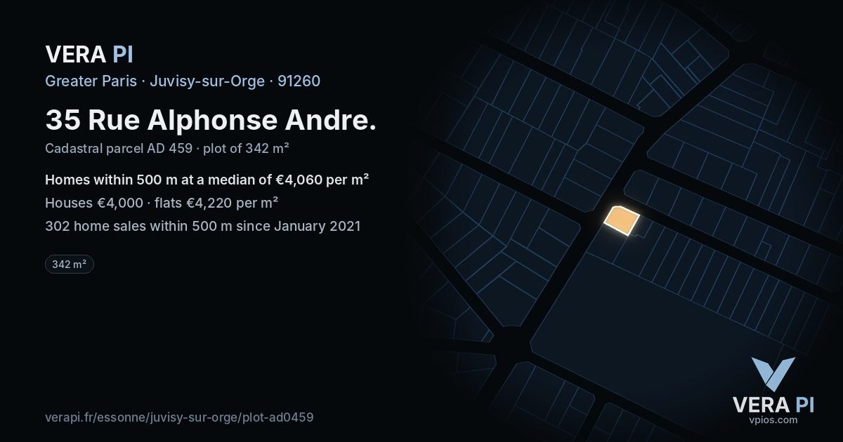 35 Rue Alphonse Andre, Juvisy-sur-Orge at night – the plot lit, the parcels around coloured by the prices near them