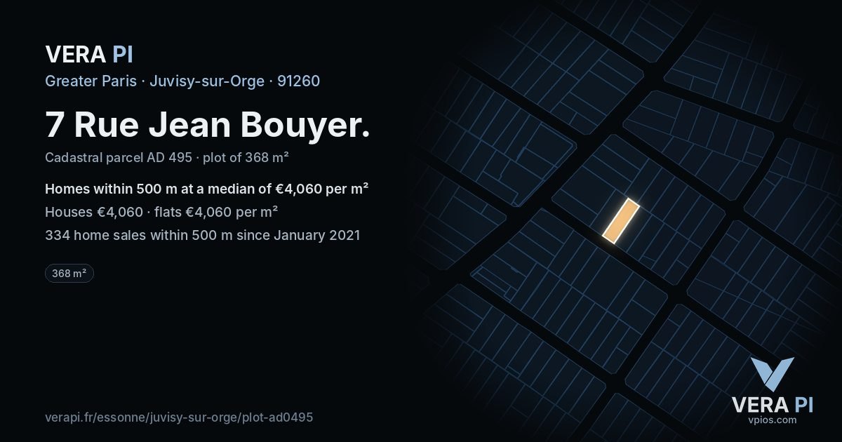 7 Rue Jean Bouyer, Juvisy-sur-Orge at night – the plot lit, the parcels around coloured by the prices near them