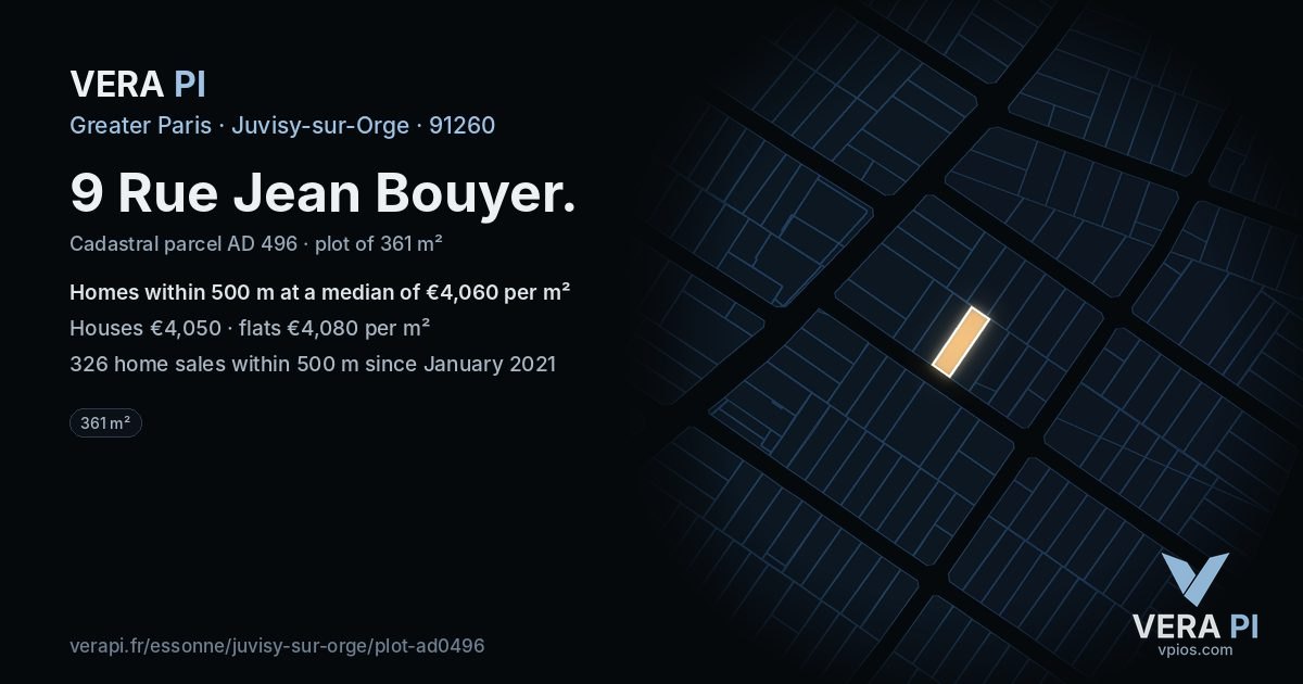 9 Rue Jean Bouyer, Juvisy-sur-Orge at night – the plot lit, the parcels around coloured by the prices near them