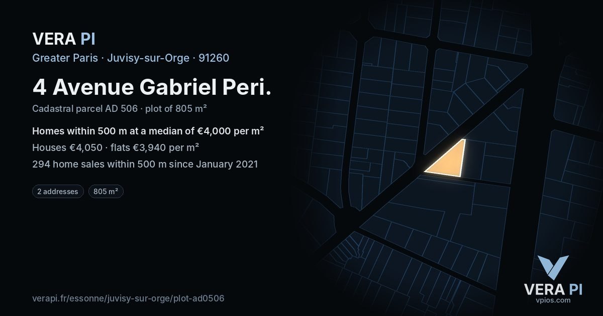 4 Avenue Gabriel Peri, Juvisy-sur-Orge at night – the plot lit, the parcels around coloured by the prices near them