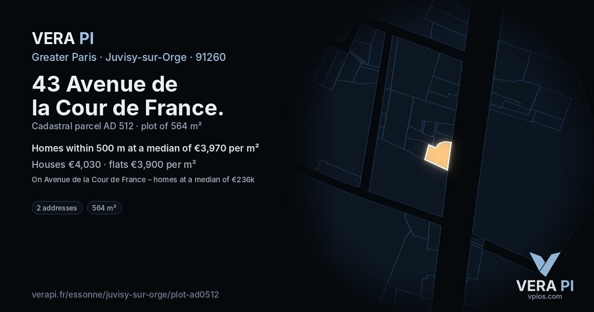 43 Avenue de la Cour de France, Juvisy-sur-Orge at night – the plot lit, the parcels around coloured by the prices near them