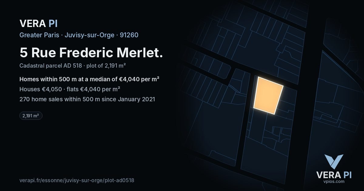 5 Rue Frederic Merlet, Juvisy-sur-Orge at night – the plot lit, the parcels around coloured by the prices near them