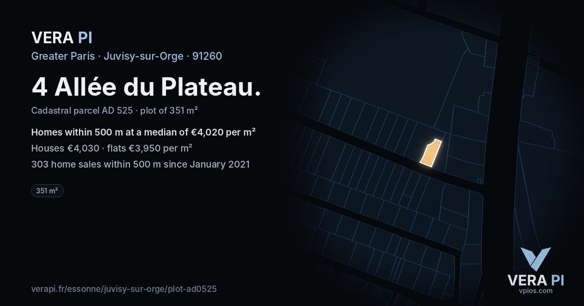 4 Allée du Plateau, Juvisy-sur-Orge at night – the plot lit, the parcels around coloured by the prices near them