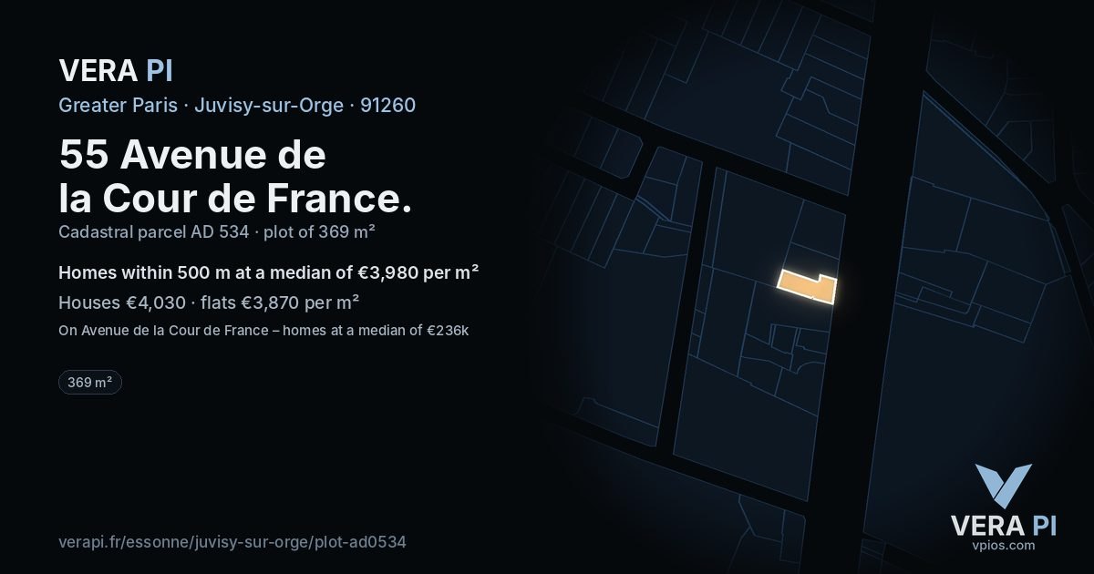 55 Avenue de la Cour de France, Juvisy-sur-Orge at night – the plot lit, the parcels around coloured by the prices near them