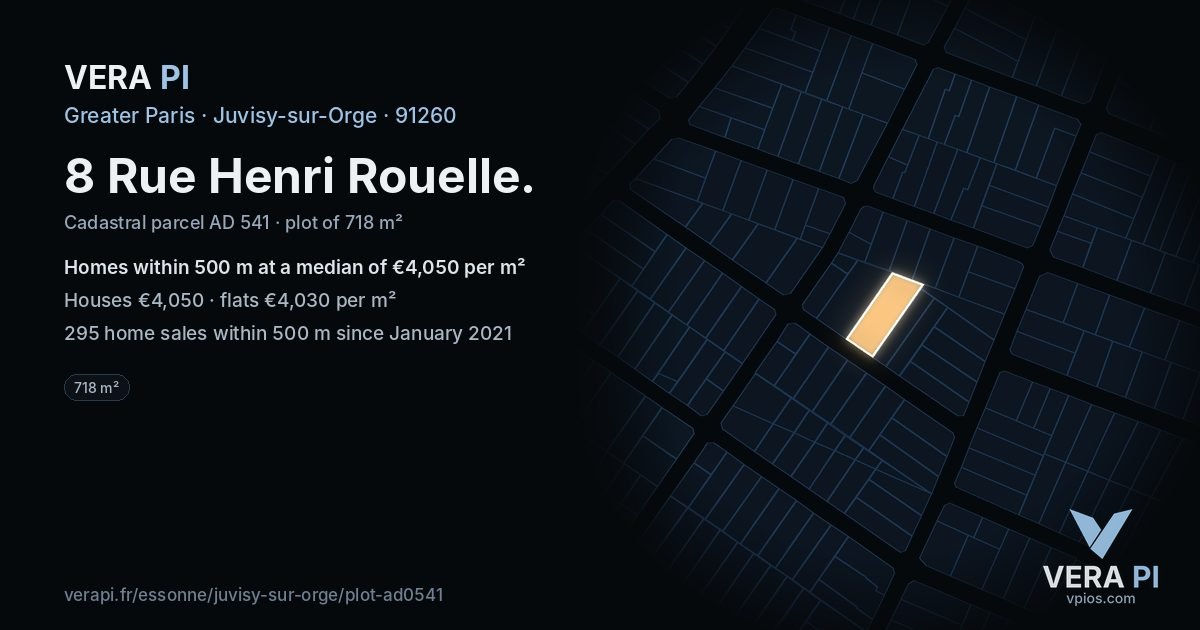 8 Rue Henri Rouelle, Juvisy-sur-Orge at night – the plot lit, the parcels around coloured by the prices near them