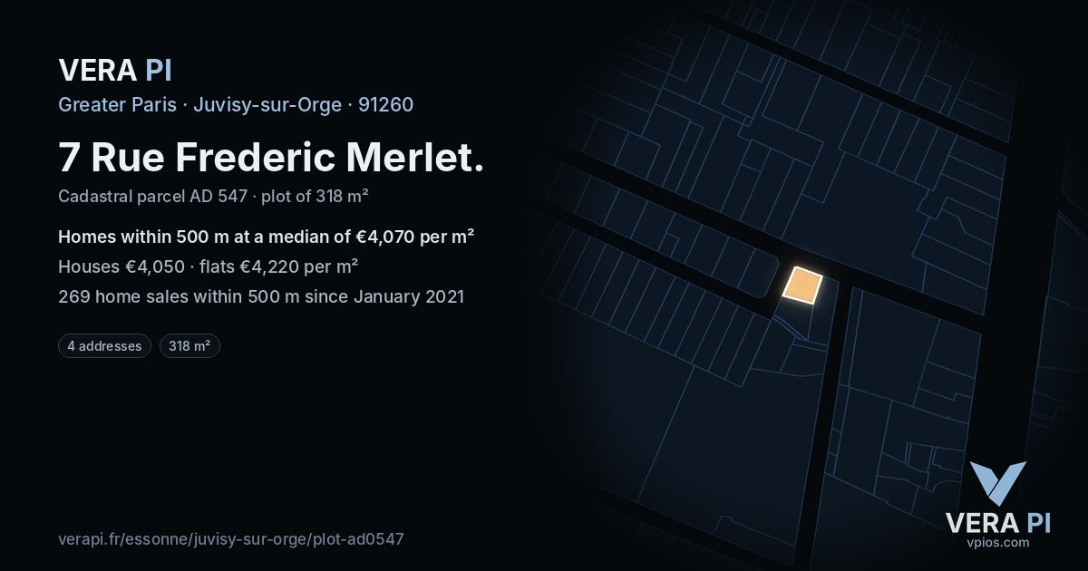 7 Rue Frederic Merlet, Juvisy-sur-Orge at night – the plot lit, the parcels around coloured by the prices near them