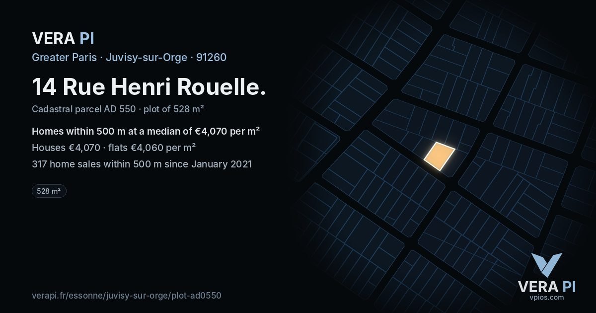 14 Rue Henri Rouelle, Juvisy-sur-Orge at night – the plot lit, the parcels around coloured by the prices near them