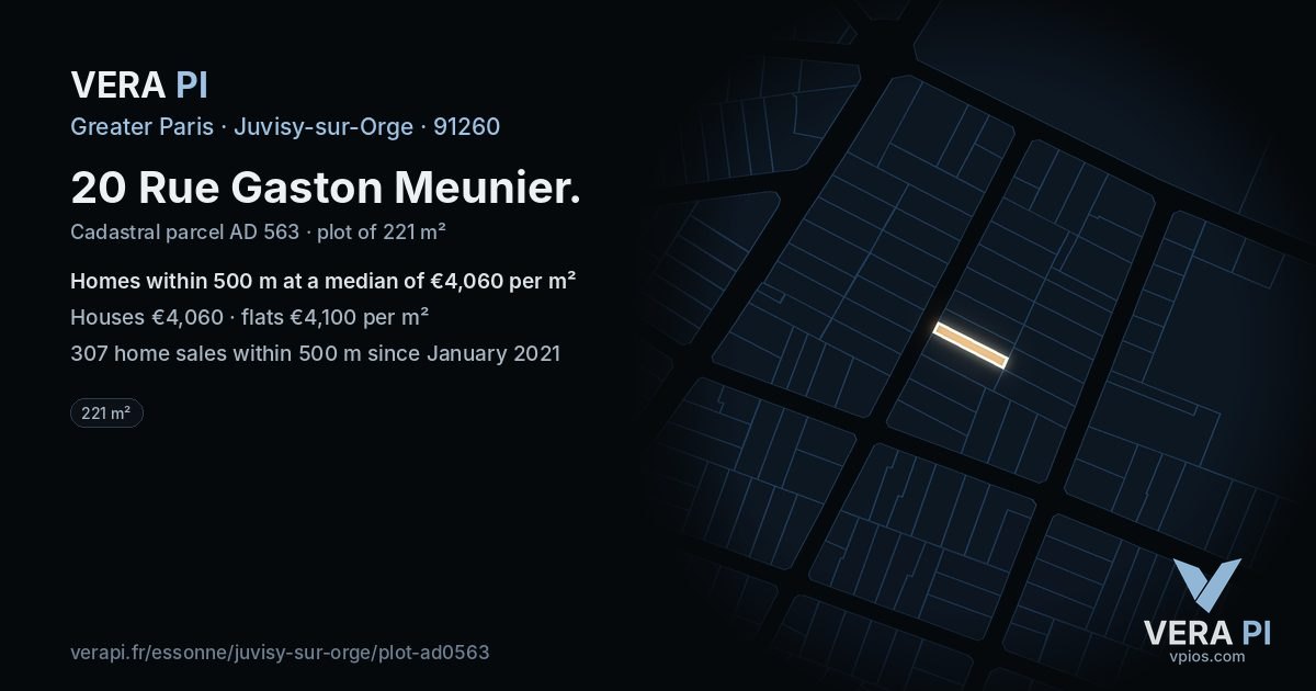 20 Rue Gaston Meunier, Juvisy-sur-Orge at night – the plot lit, the parcels around coloured by the prices near them