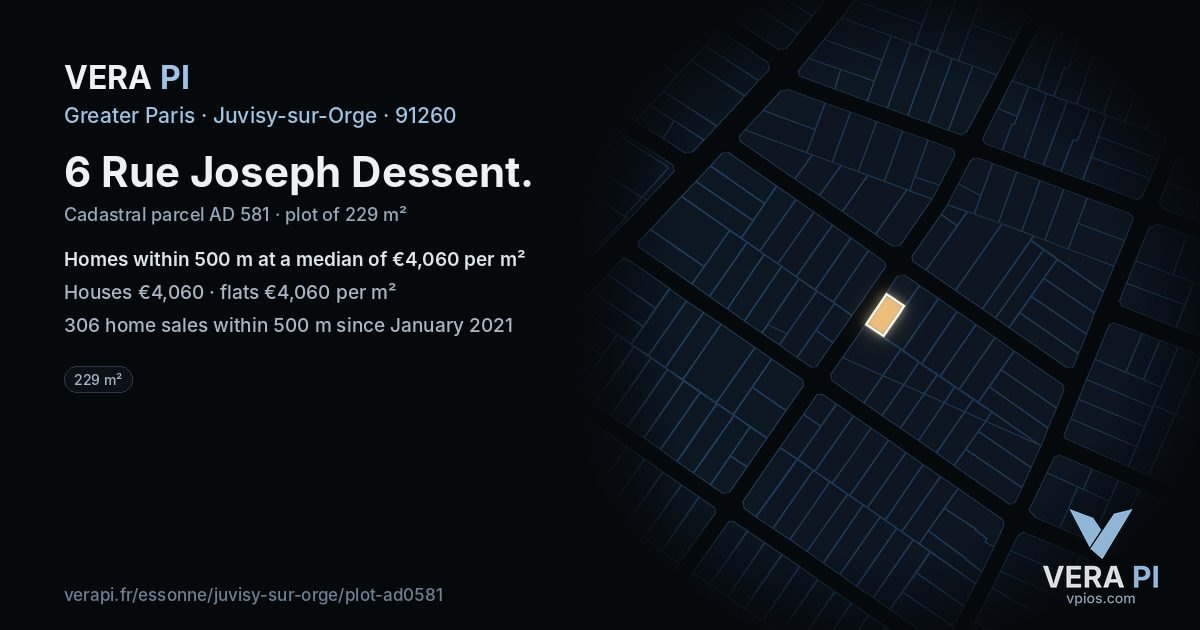 6 Rue Joseph Dessent, Juvisy-sur-Orge at night – the plot lit, the parcels around coloured by the prices near them
