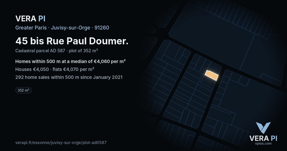 45 bis Rue Paul Doumer, Juvisy-sur-Orge at night – the plot lit, the parcels around coloured by the prices near them