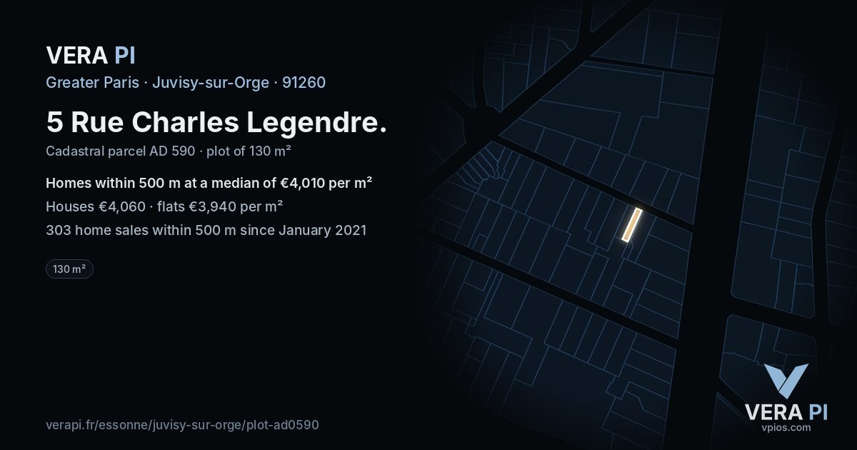 5 Rue Charles Legendre, Juvisy-sur-Orge at night – the plot lit, the parcels around coloured by the prices near them