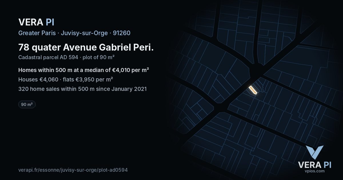 78 quater Avenue Gabriel Peri, Juvisy-sur-Orge at night – the plot lit, the parcels around coloured by the prices near them