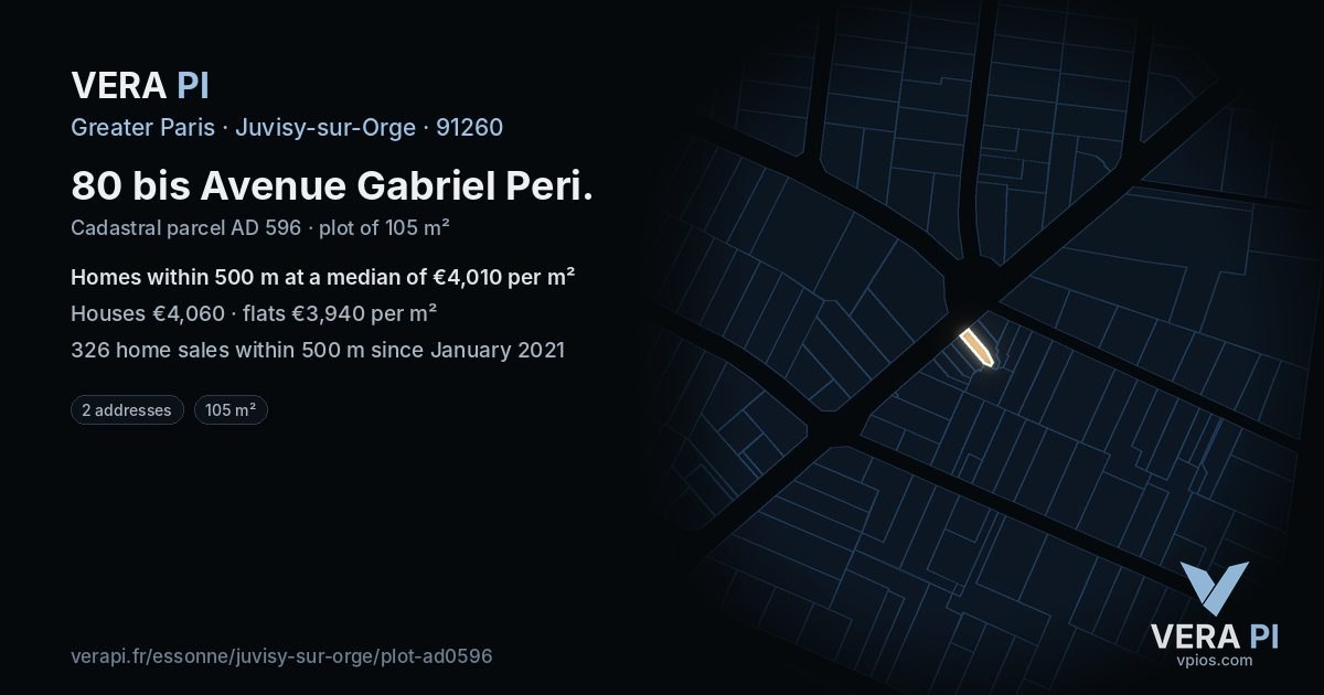 80 bis Avenue Gabriel Peri, Juvisy-sur-Orge at night – the plot lit, the parcels around coloured by the prices near them