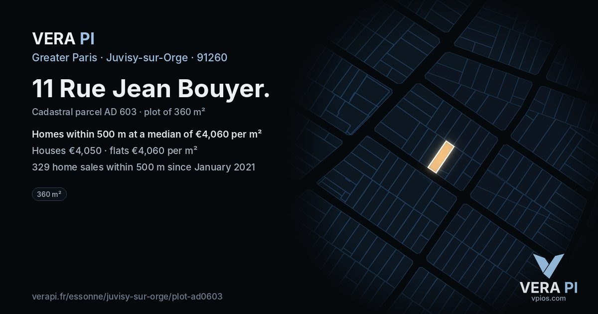 11 Rue Jean Bouyer, Juvisy-sur-Orge at night – the plot lit, the parcels around coloured by the prices near them