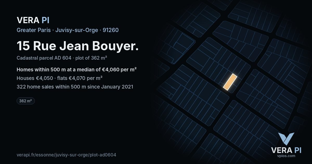 15 Rue Jean Bouyer, Juvisy-sur-Orge at night – the plot lit, the parcels around coloured by the prices near them
