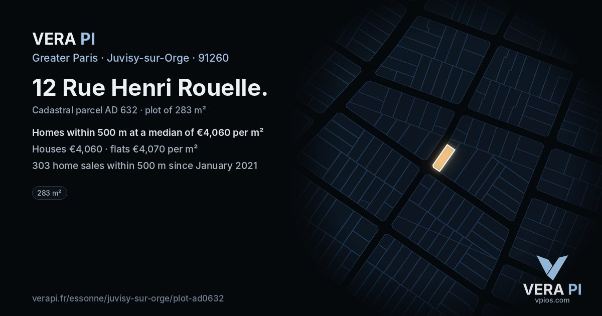 12 Rue Henri Rouelle, Juvisy-sur-Orge at night – the plot lit, the parcels around coloured by the prices near them