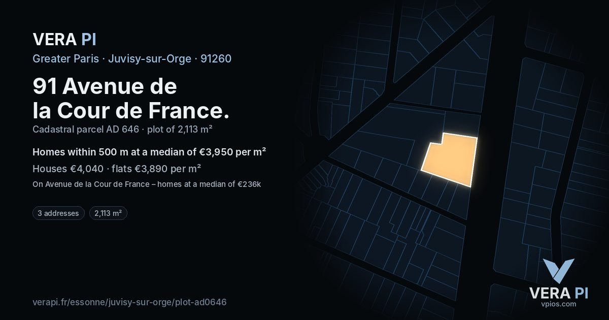 91 Avenue de la Cour de France, Juvisy-sur-Orge at night – the plot lit, the parcels around coloured by the prices near them
