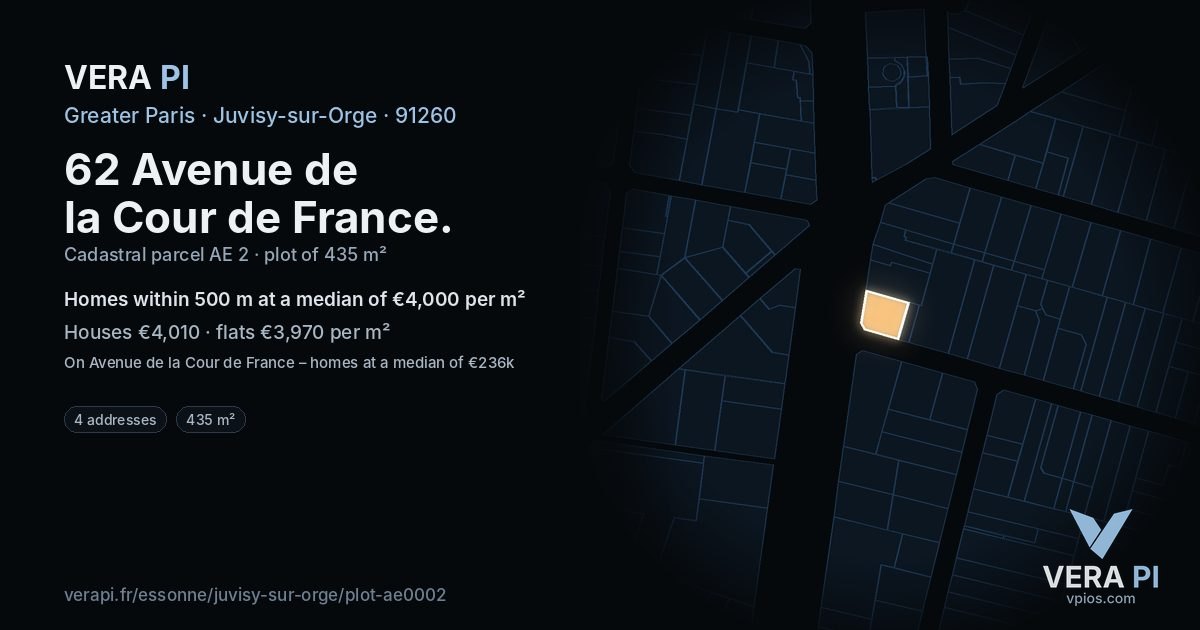 62 Avenue de la Cour de France, Juvisy-sur-Orge at night – the plot lit, the parcels around coloured by the prices near them