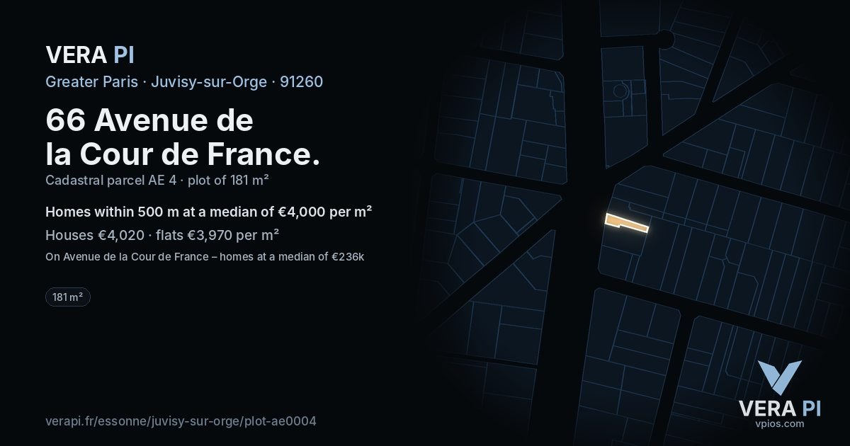 66 Avenue de la Cour de France, Juvisy-sur-Orge at night – the plot lit, the parcels around coloured by the prices near them