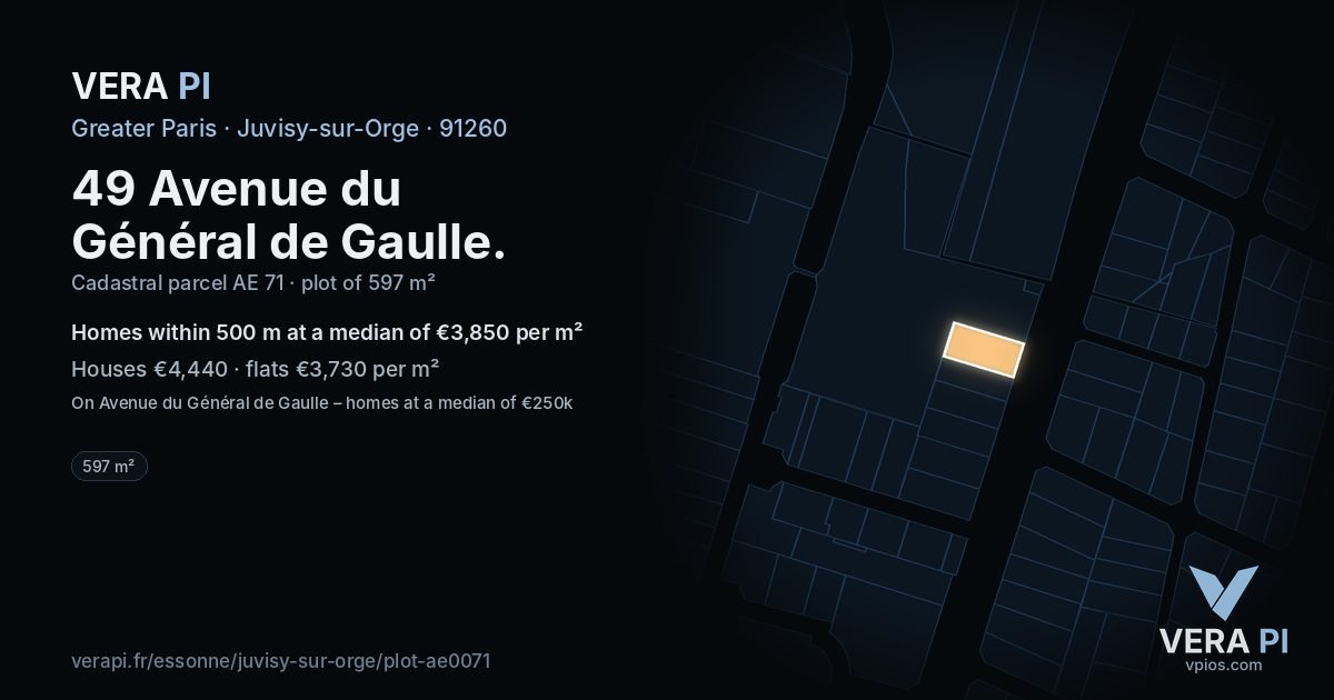 49 Avenue du Général de Gaulle, Juvisy-sur-Orge at night – the plot lit, the parcels around coloured by the prices near them