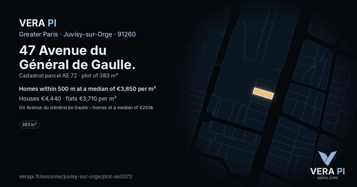 47 Avenue du Général de Gaulle, Juvisy-sur-Orge at night – the plot lit, the parcels around coloured by the prices near them