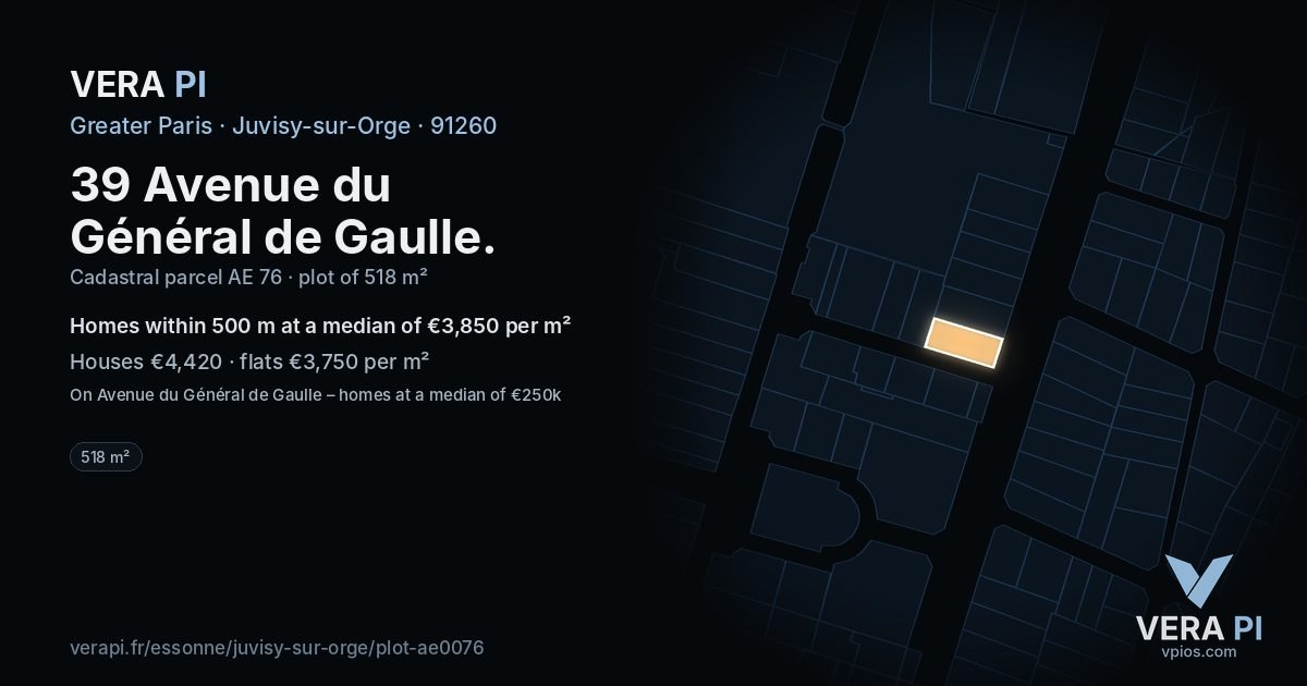 39 Avenue du Général de Gaulle, Juvisy-sur-Orge at night – the plot lit, the parcels around coloured by the prices near them