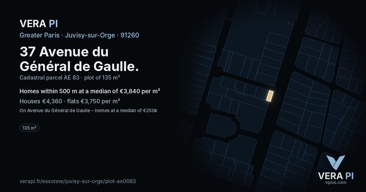 37 Avenue du Général de Gaulle, Juvisy-sur-Orge at night – the plot lit, the parcels around coloured by the prices near them