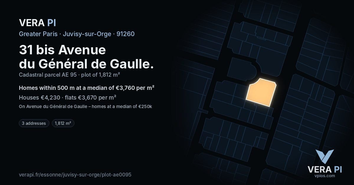 31 bis Avenue du Général de Gaulle, Juvisy-sur-Orge at night – the plot lit, the parcels around coloured by the prices near them