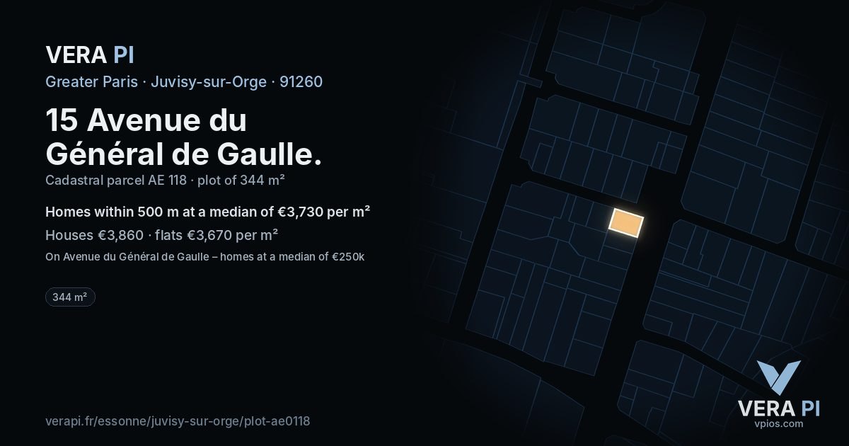 15 Avenue du Général de Gaulle, Juvisy-sur-Orge at night – the plot lit, the parcels around coloured by the prices near them