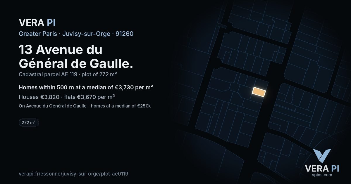 13 Avenue du Général de Gaulle, Juvisy-sur-Orge at night – the plot lit, the parcels around coloured by the prices near them