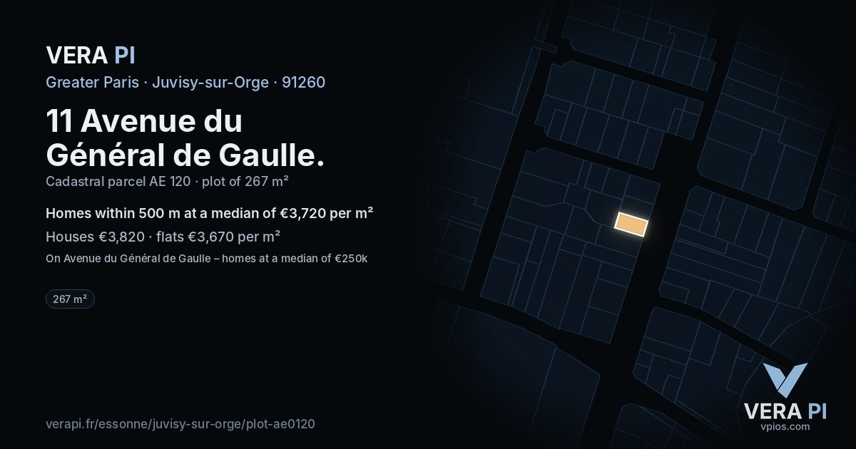 11 Avenue du Général de Gaulle, Juvisy-sur-Orge at night – the plot lit, the parcels around coloured by the prices near them