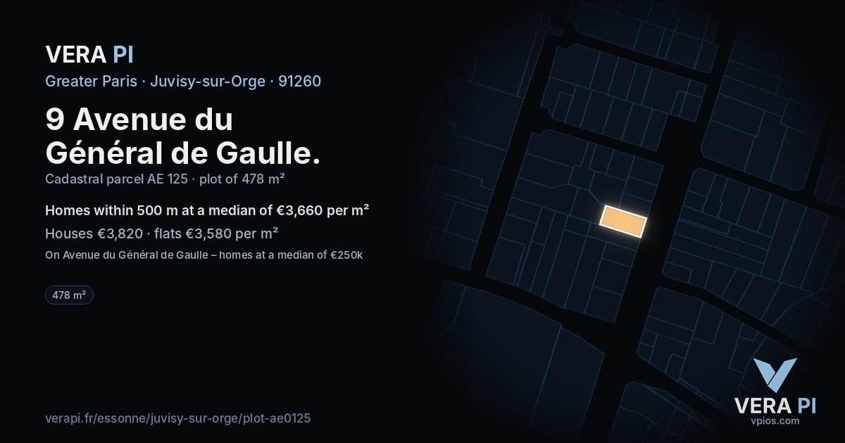 9 Avenue du Général de Gaulle, Juvisy-sur-Orge at night – the plot lit, the parcels around coloured by the prices near them