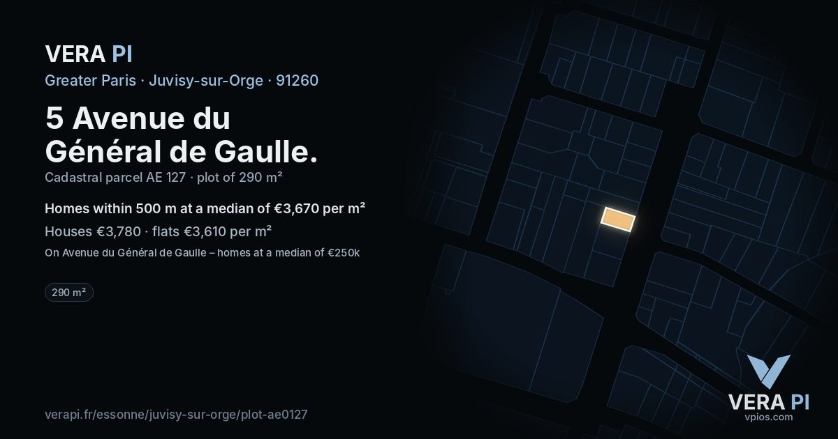 5 Avenue du Général de Gaulle, Juvisy-sur-Orge at night – the plot lit, the parcels around coloured by the prices near them