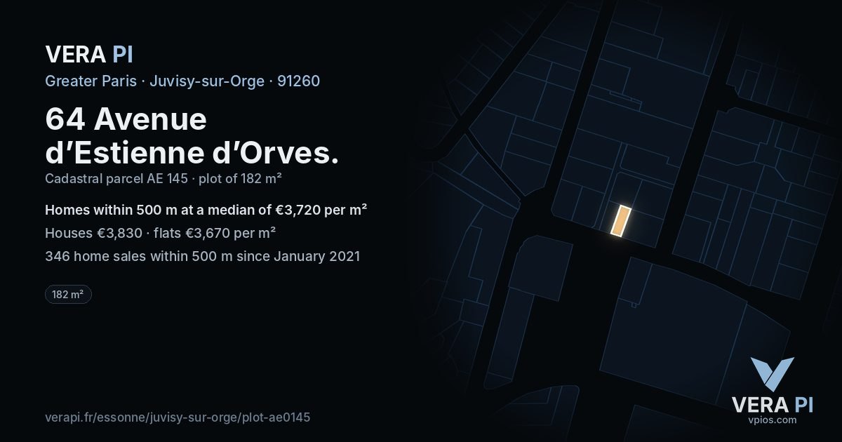 64 Avenue d’Estienne d’Orves, Juvisy-sur-Orge at night – the plot lit, the parcels around coloured by the prices near them