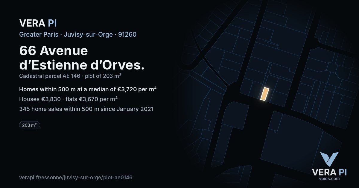 66 Avenue d’Estienne d’Orves, Juvisy-sur-Orge at night – the plot lit, the parcels around coloured by the prices near them