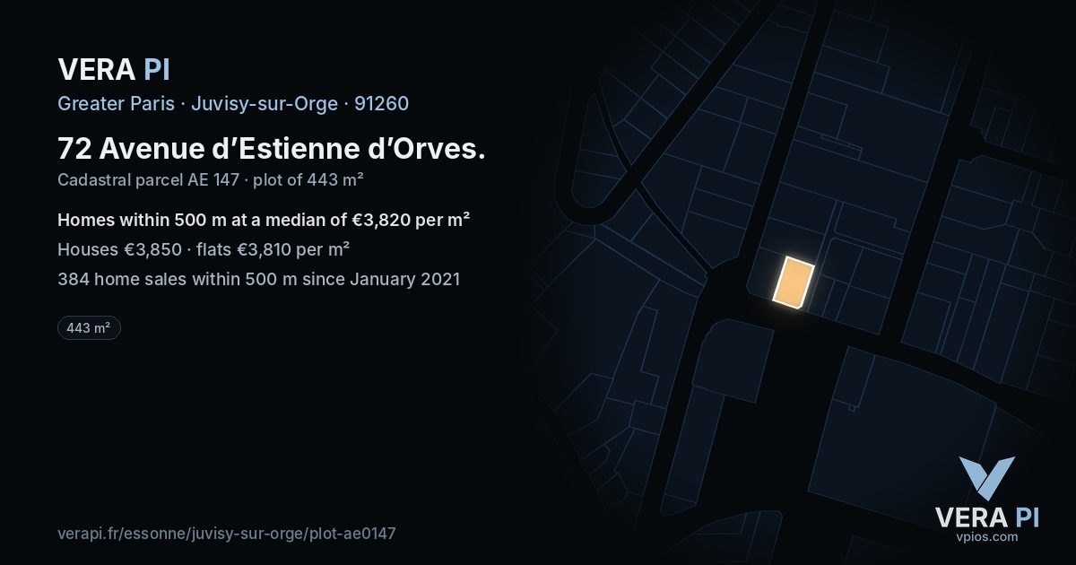 72 Avenue d’Estienne d’Orves, Juvisy-sur-Orge at night – the plot lit, the parcels around coloured by the prices near them