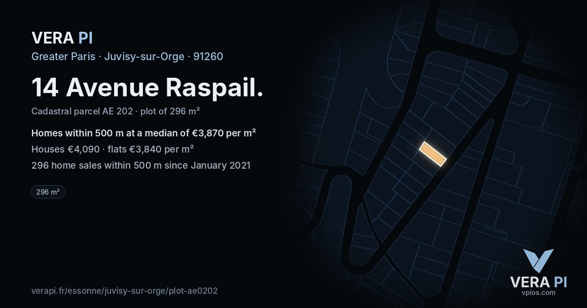 14 Avenue Raspail, Juvisy-sur-Orge at night – the plot lit, the parcels around coloured by the prices near them