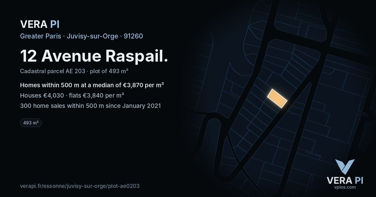 12 Avenue Raspail, Juvisy-sur-Orge at night – the plot lit, the parcels around coloured by the prices near them