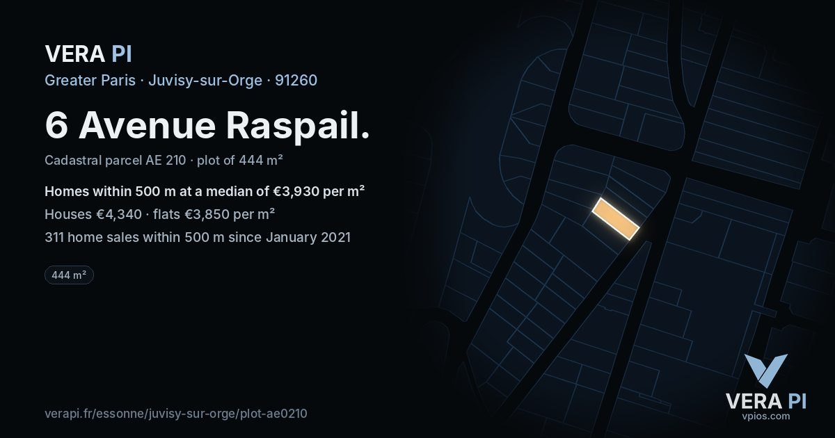 6 Avenue Raspail, Juvisy-sur-Orge at night – the plot lit, the parcels around coloured by the prices near them