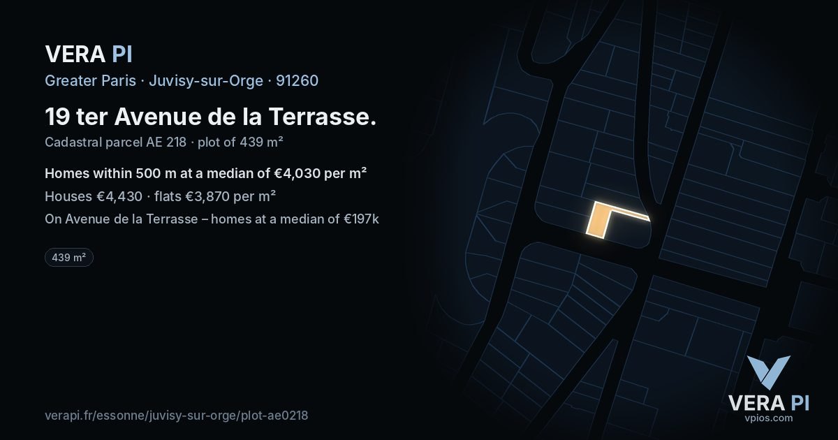 19 ter Avenue de la Terrasse, Juvisy-sur-Orge at night – the plot lit, the parcels around coloured by the prices near them