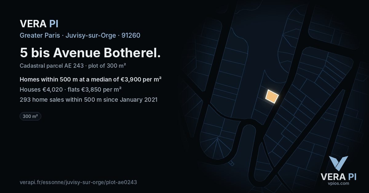 5 bis Avenue Botherel, Juvisy-sur-Orge at night – the plot lit, the parcels around coloured by the prices near them