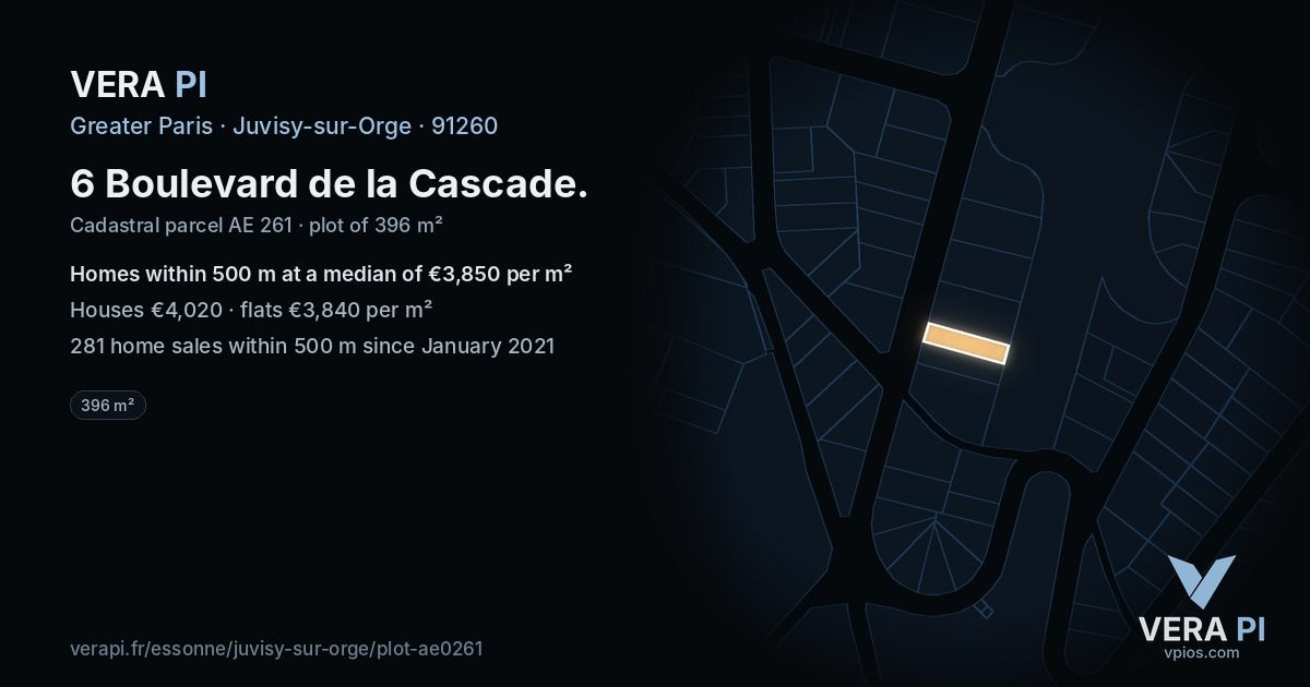 6 Boulevard de la Cascade, Juvisy-sur-Orge at night – the plot lit, the parcels around coloured by the prices near them
