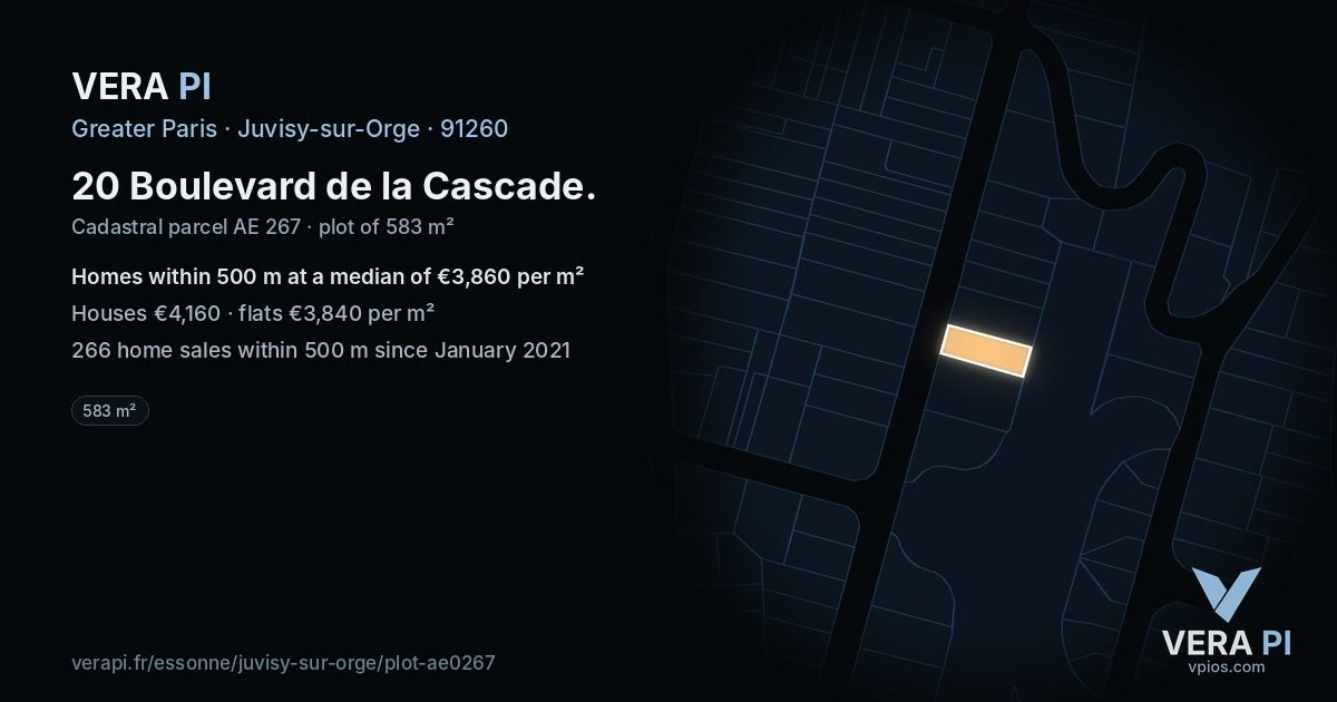 20 Boulevard de la Cascade, Juvisy-sur-Orge at night – the plot lit, the parcels around coloured by the prices near them