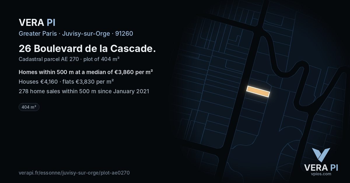 26 Boulevard de la Cascade, Juvisy-sur-Orge at night – the plot lit, the parcels around coloured by the prices near them