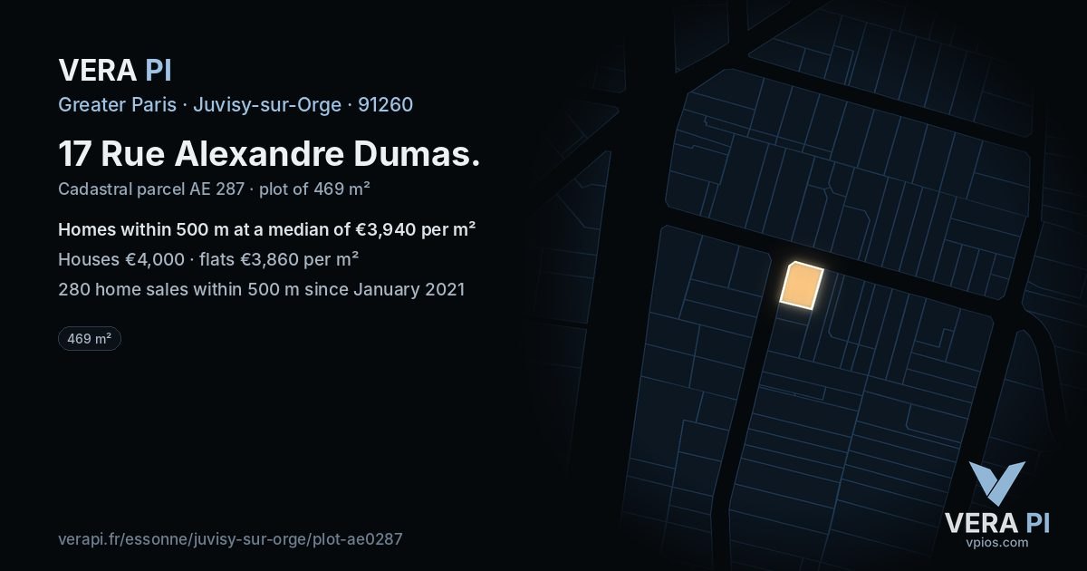 17 Rue Alexandre Dumas, Juvisy-sur-Orge at night – the plot lit, the parcels around coloured by the prices near them