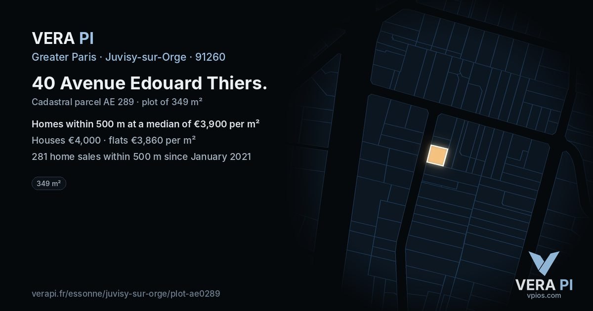 40 Avenue Edouard Thiers, Juvisy-sur-Orge at night – the plot lit, the parcels around coloured by the prices near them