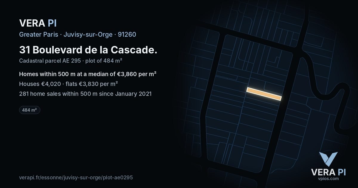 31 Boulevard de la Cascade, Juvisy-sur-Orge at night – the plot lit, the parcels around coloured by the prices near them