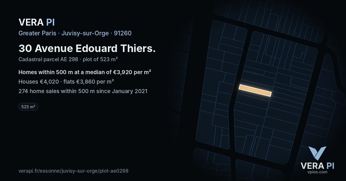 30 Avenue Edouard Thiers, Juvisy-sur-Orge at night – the plot lit, the parcels around coloured by the prices near them